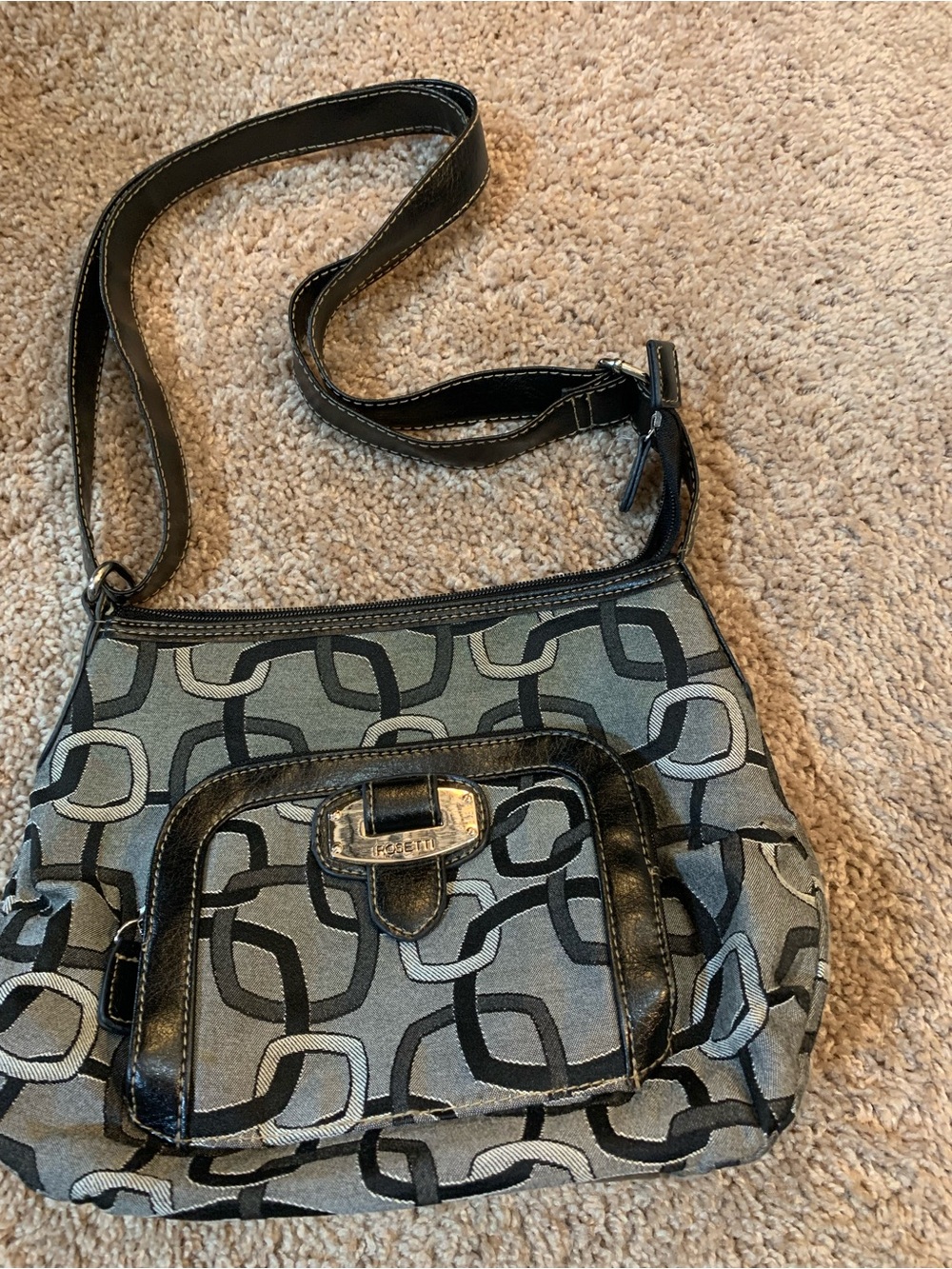 Rosetti Gray and Black Signature Link Crossbody Bag